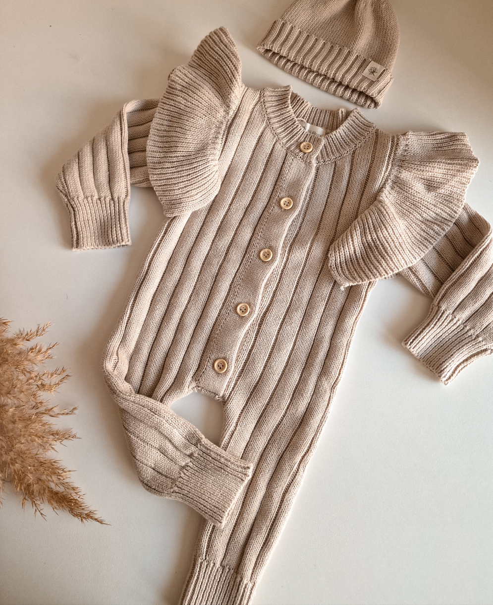 Babymuts met naam | Biologisch & Gebreid | Beige