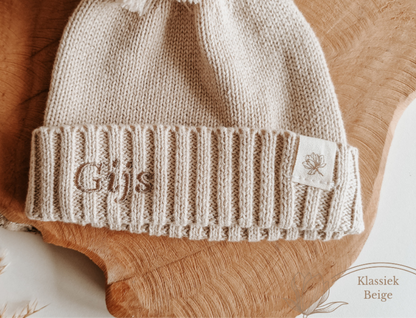 Babymuts met naam | Biologisch & Gebreid | Beige