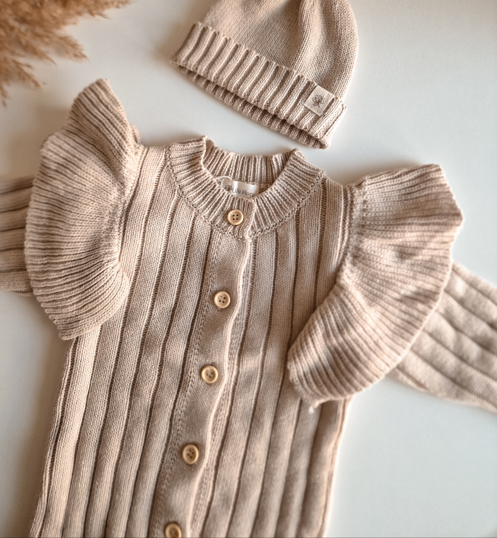 Babymuts met naam | Biologisch & Gebreid | Beige