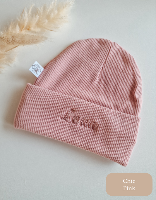 Babymuts met naam | Rib | Pink