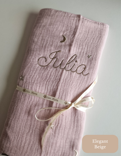 Hydrofiele doek met naam | Moon and Stars | Pink