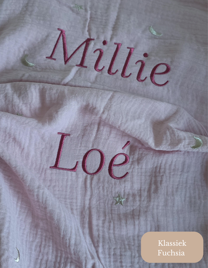 Hydrofiele doek met naam | Moon and Stars | Pink