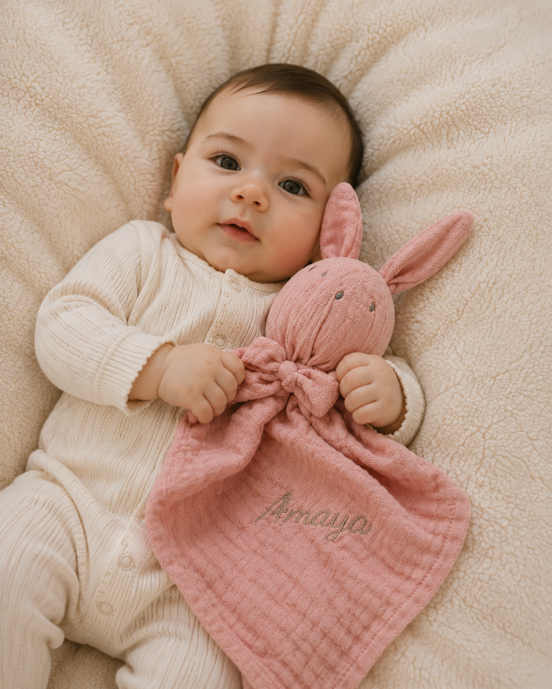 Rabbit cuddle cloth with name | Hydrofiel | Pink