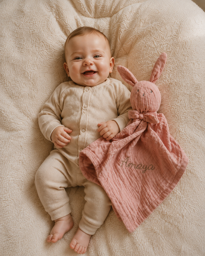 Rabbit cuddle cloth with name | Hydrofiel | Pink