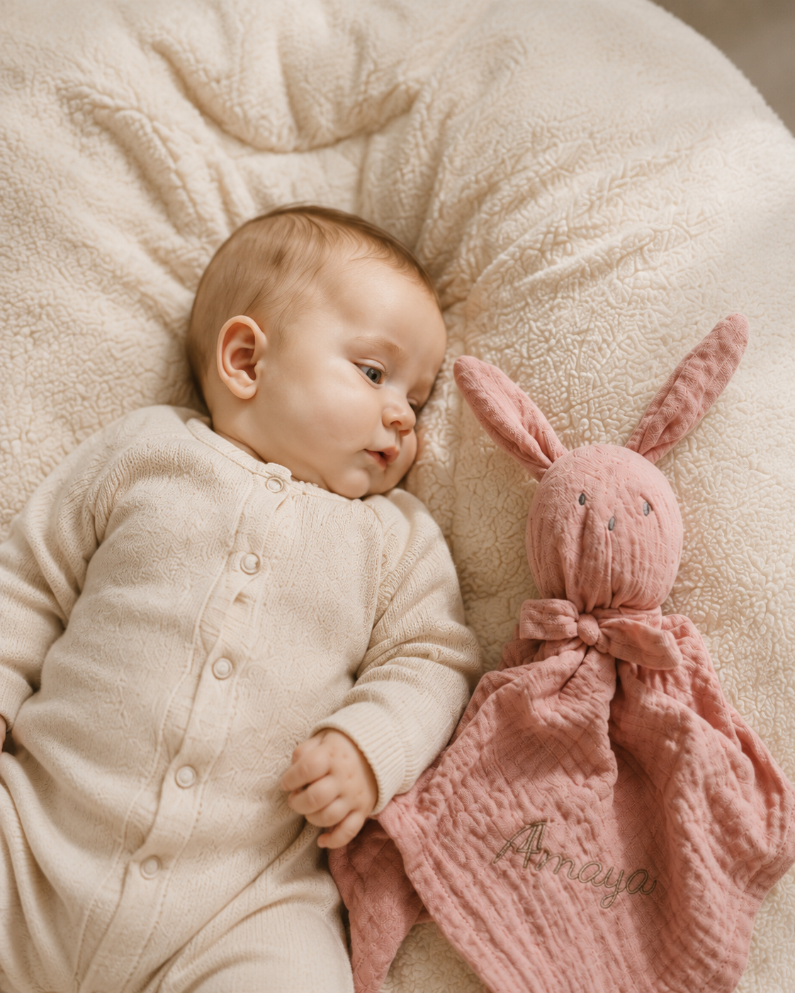 Rabbit cuddle cloth with name | Hydrofiel | Pink