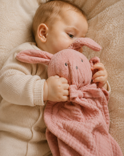 Rabbit cuddle cloth with name | Hydrofiel | Pink