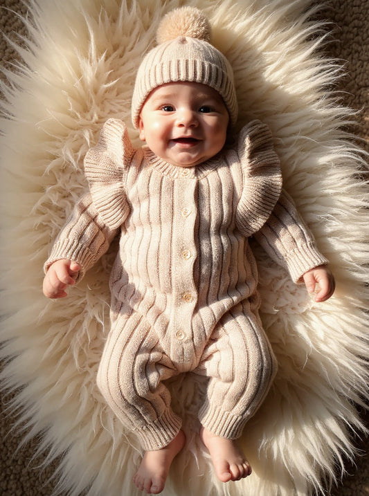 Boxpakje Ruffle met naam| Biologisch Gebreid| Beige