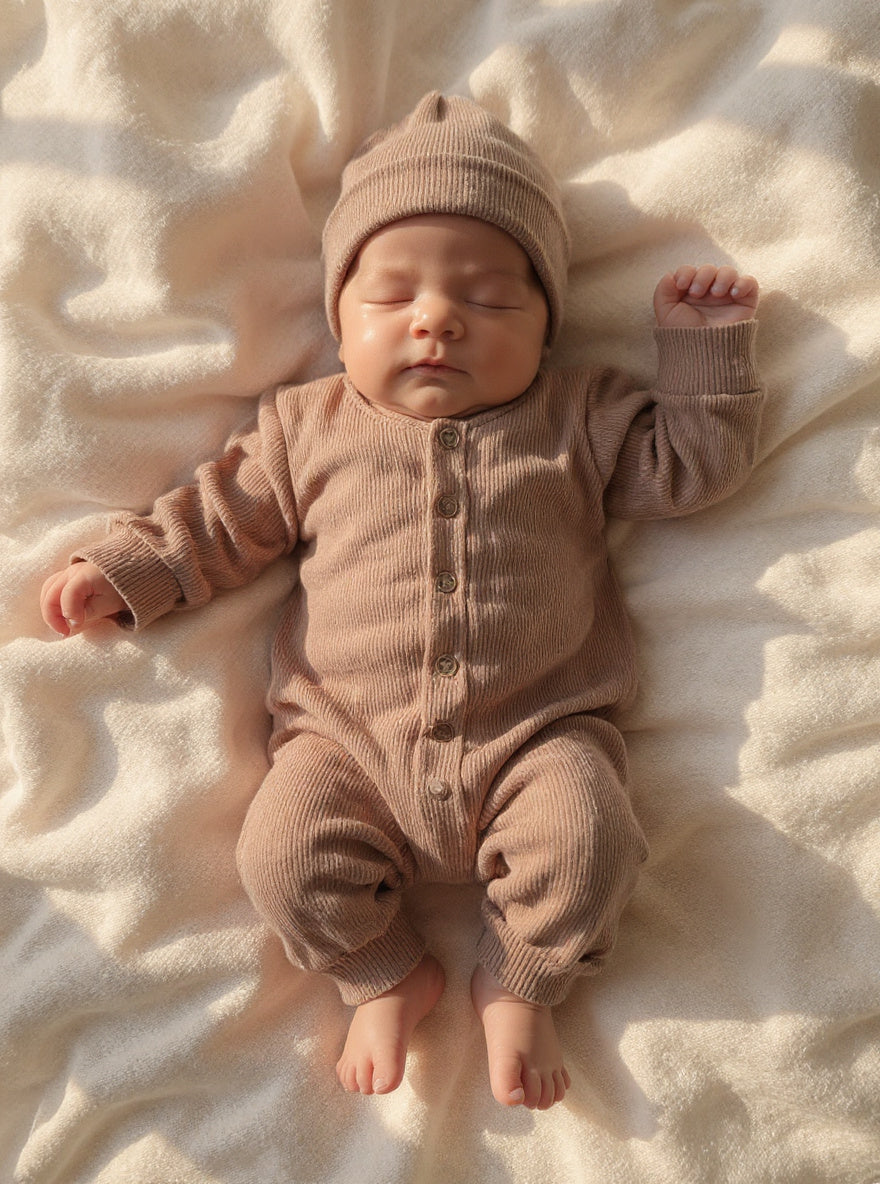 Boxpakje  SAMPLESALE + Muts | Rib Taupe | optioneel met naam