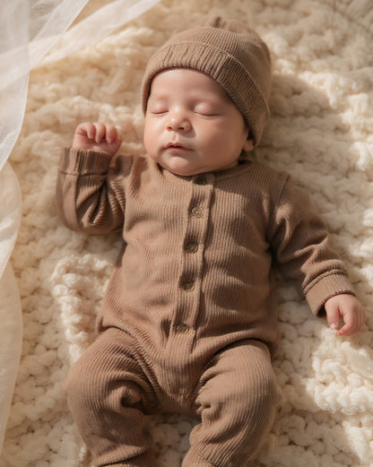 Boxpakje  SAMPLESALE + Muts | Rib Taupe | optioneel met naam