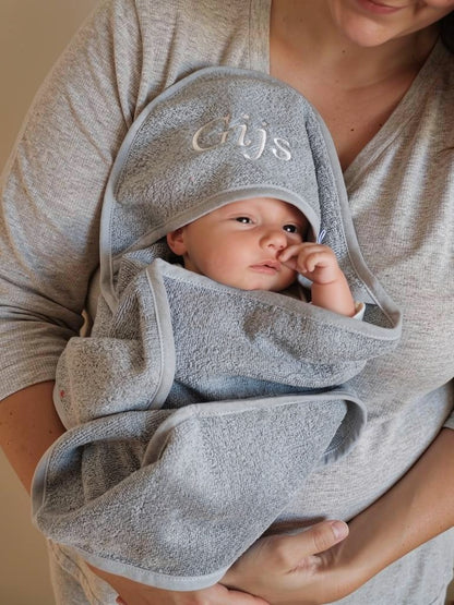 Badcape met naam | Silky blue