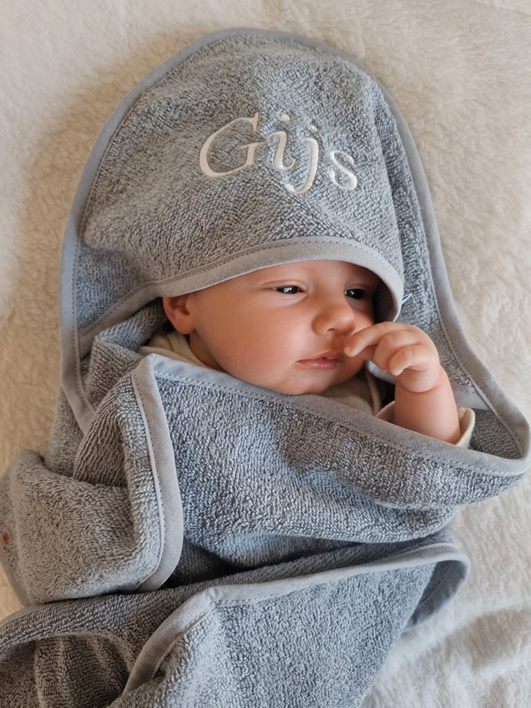 Badcape met naam | Silky blue