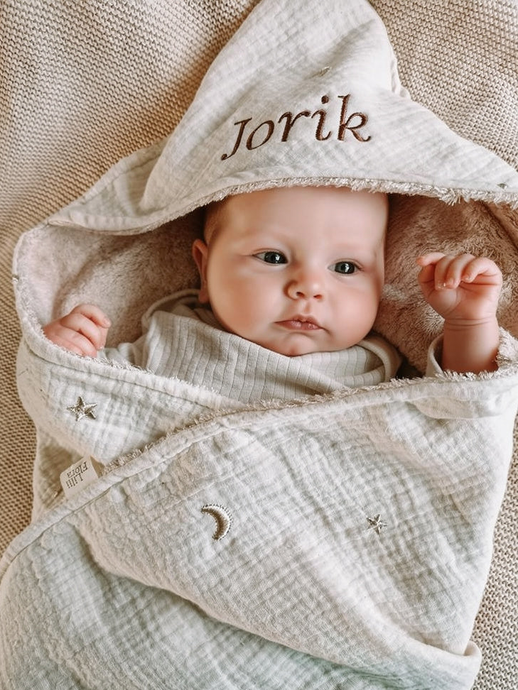 Wikkeldeken / Badcape met naam optioneel | Moon & Stars