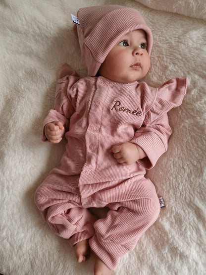 Boxpakje Ruffle met naam | Biologisch | Rib | Pink