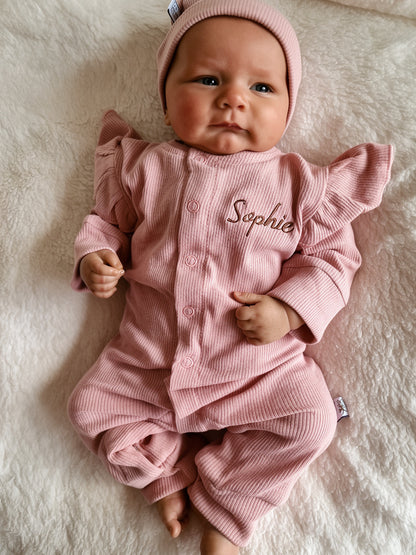 Boxpakje Ruffle met naam | Biologisch | Rib | Pink