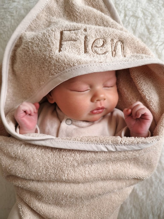 Badcape met naam | Beige