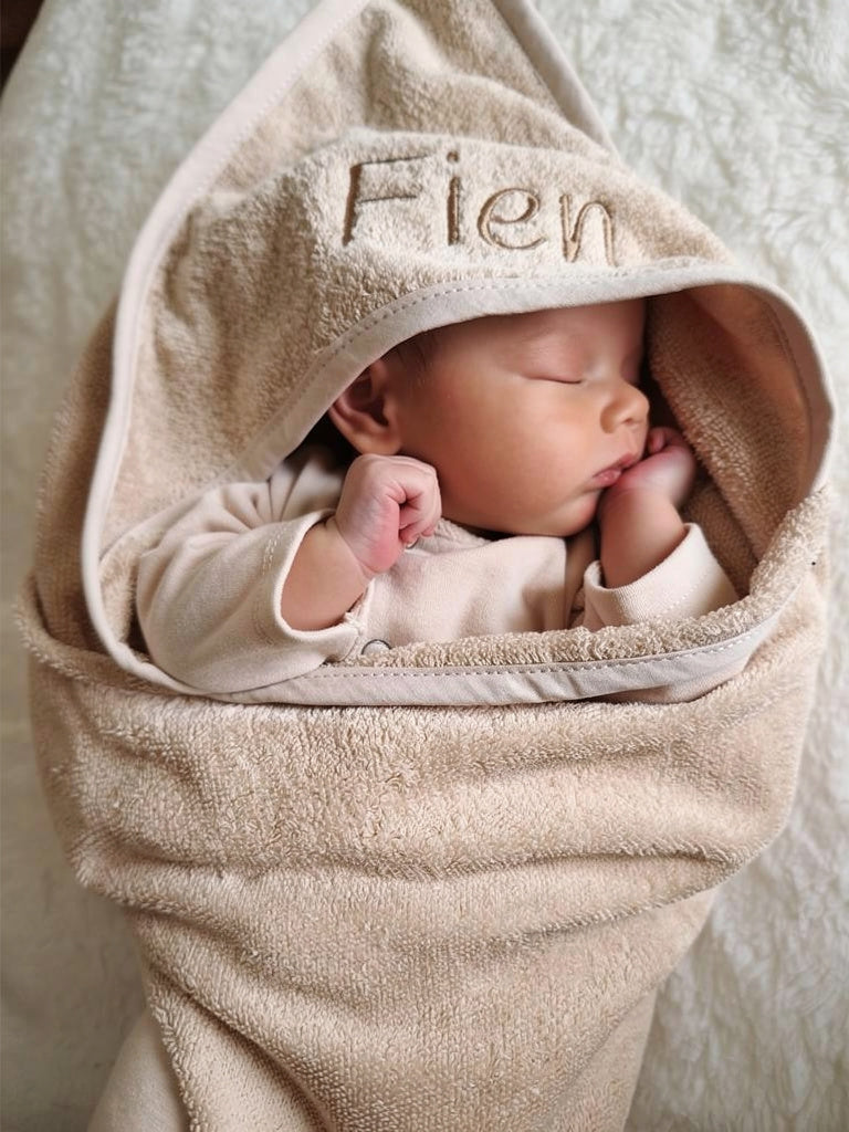 Badcape met naam | Beige