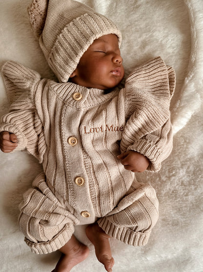 Boxpakje Ruffle met naam| Biologisch Gebreid| Beige