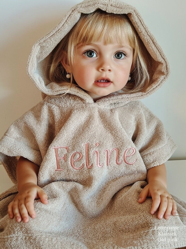 Badponcho met naam optioneel | Beige