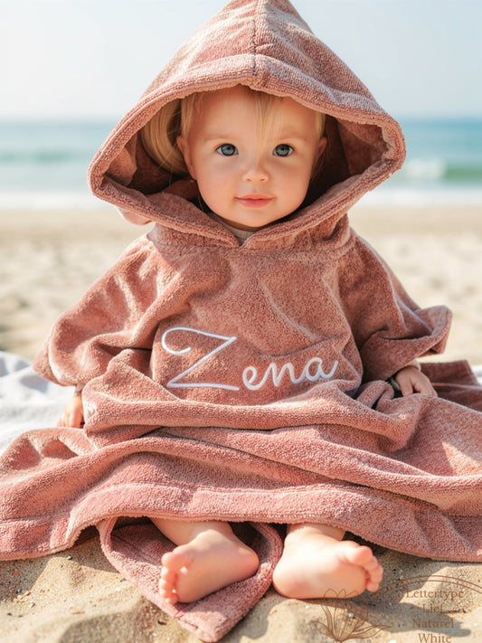 Badponcho met naam | Pink blush