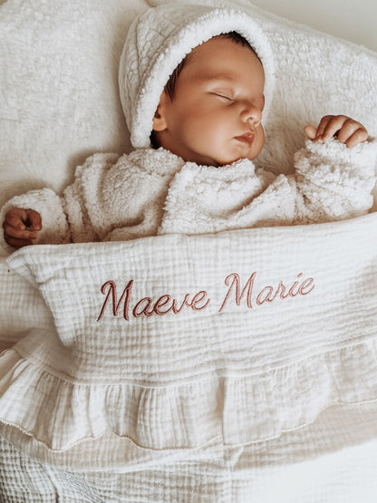 Grote XL Hydrofiele doek/ deken met naam | Luxe 4 laags | Ruffle Champagne