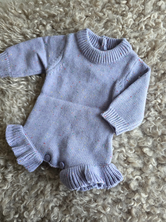 Romper met naam optioneel| Biologisch gebreid | Ruffle Purple dream
