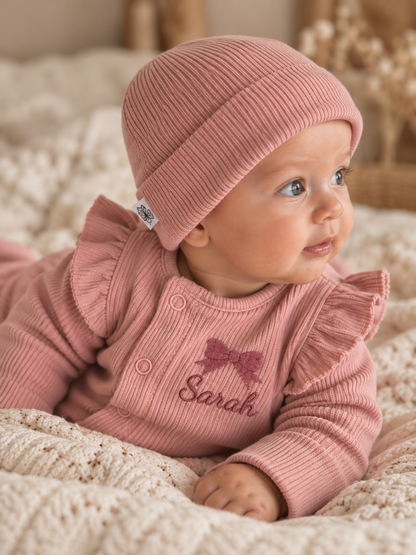 Boxpakje Ruffle met naam optioneel | Biologisch | Rib | Pink