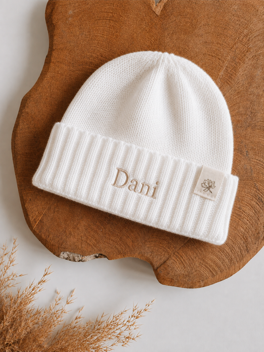 Babymuts met naam optioneel | Biologisch & Gebreid | Creme