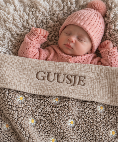 Baby deken | optioneel met naam | Teddy Flower Brown