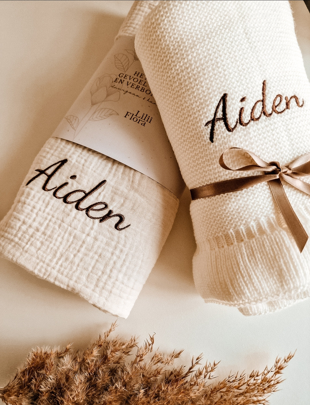 Ruffle deken met naam optioneel | Gebreid biologisch | Creme
