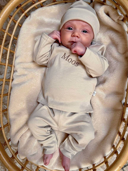Geboorte pakje | Broekje met overslagshirt | Rib | Naturel