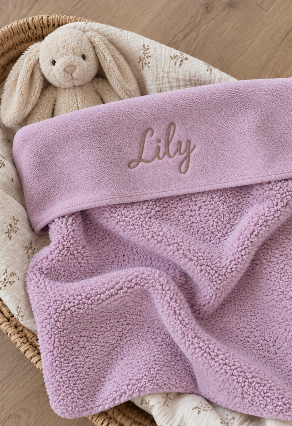 Baby deken | met naam optioneel  | Teddy Lilac rose