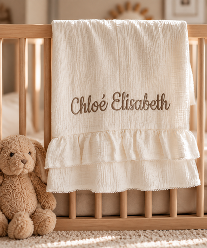 Grote XL Hydrofiele doek/ deken met naam optioneel | Luxe 4 laags | Ruffle Champagne