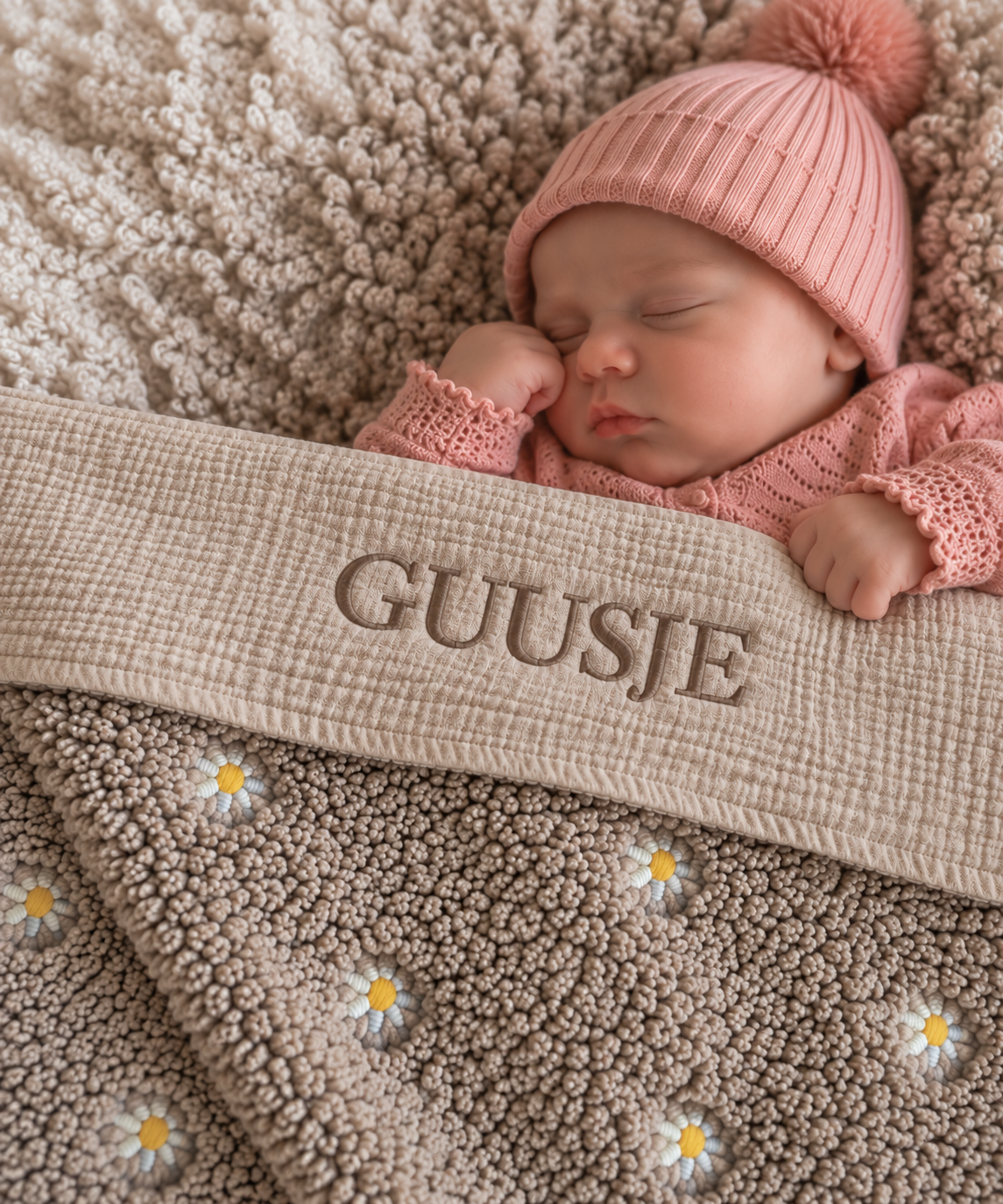 Baby deken | optioneel met naam | Teddy Flower Brown