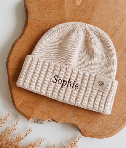 Baby hat with name | Organic &amp; Knitted | Beige