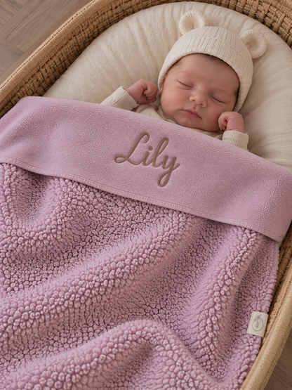 Baby deken | met naam optioneel  | Teddy Lilac rose