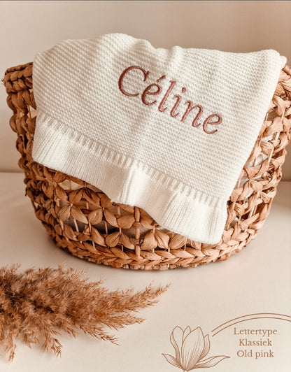 Ruffle deken met naam optioneel | Gebreid biologisch | Creme