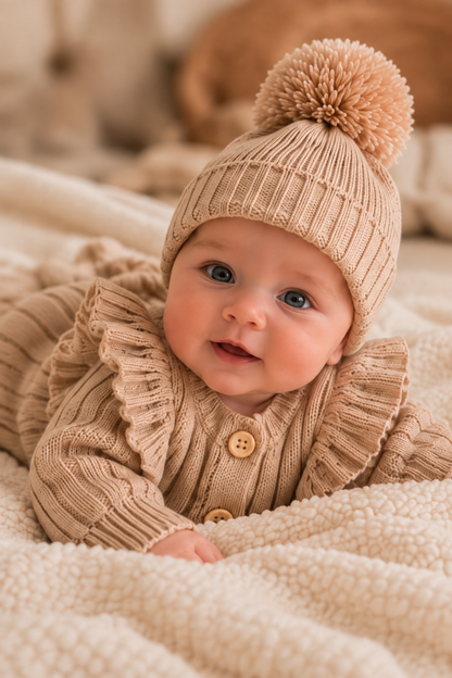 Ruffle romper with name | Organic Knit | Beige