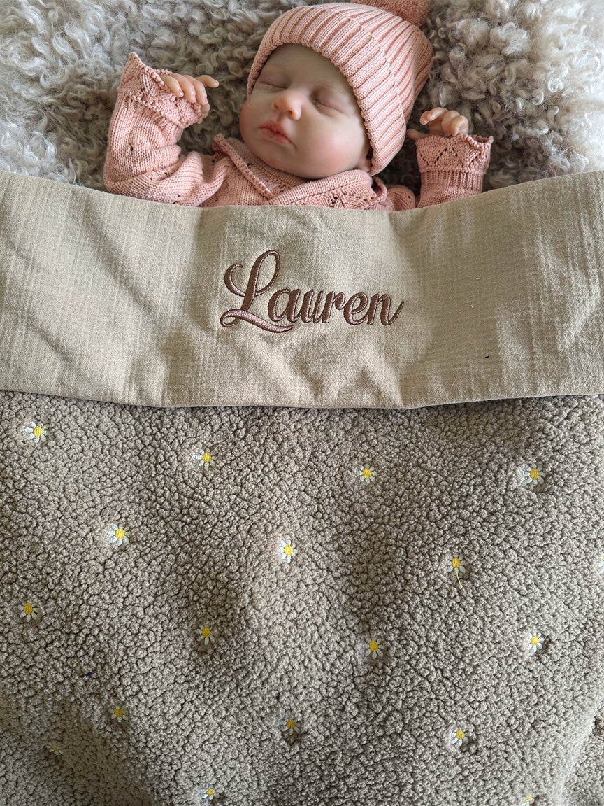 Baby deken | optioneel met naam | Teddy Flower Brown