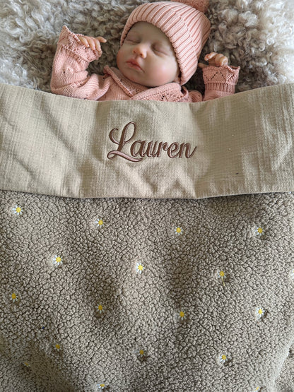 Baby deken | optioneel met naam | Teddy Flower Brown