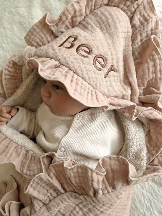 Badcape baby omslagdoek met naam | Ruffle Sandy beach bamboo