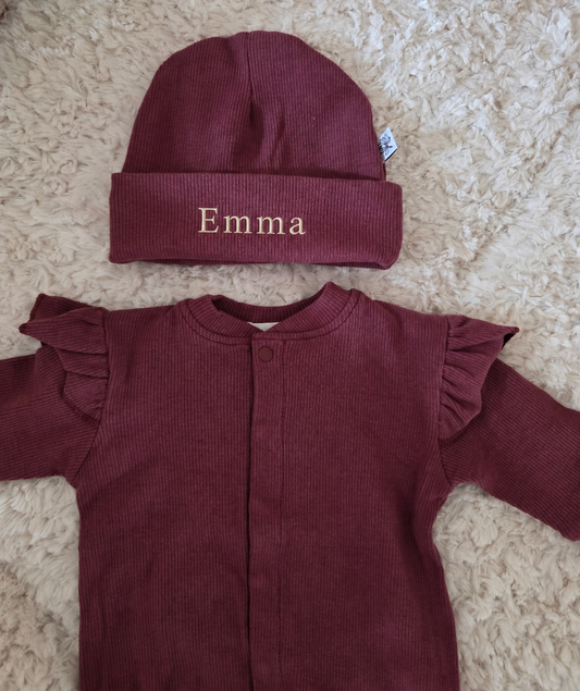 Babymuts met naam optioneel  | Rib | Burgundy