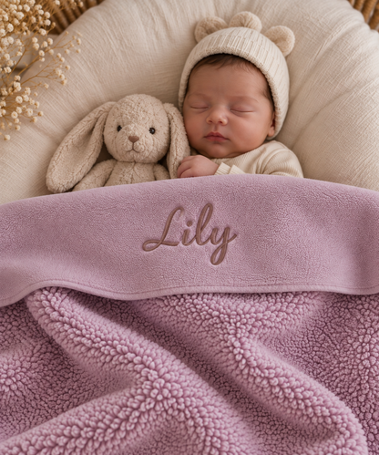 Baby deken | met naam optioneel  | Teddy Lilac rose