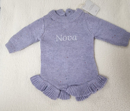 Romper met naam optioneel| Biologisch gebreid | Ruffle Purple dream