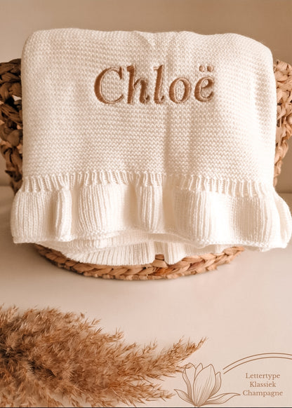 Ruffle deken met naam optioneel | Gebreid biologisch | Creme