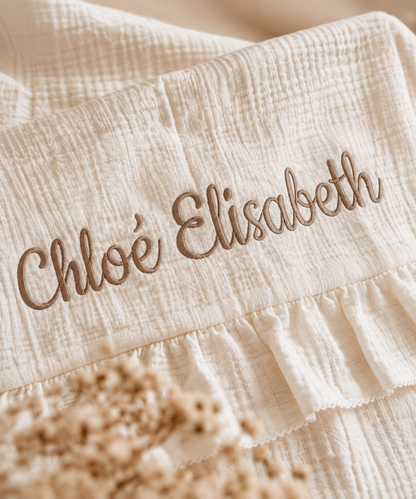 Grote XL Hydrofiele doek/ deken met naam optioneel | Luxe 4 laags | Ruffle Champagne