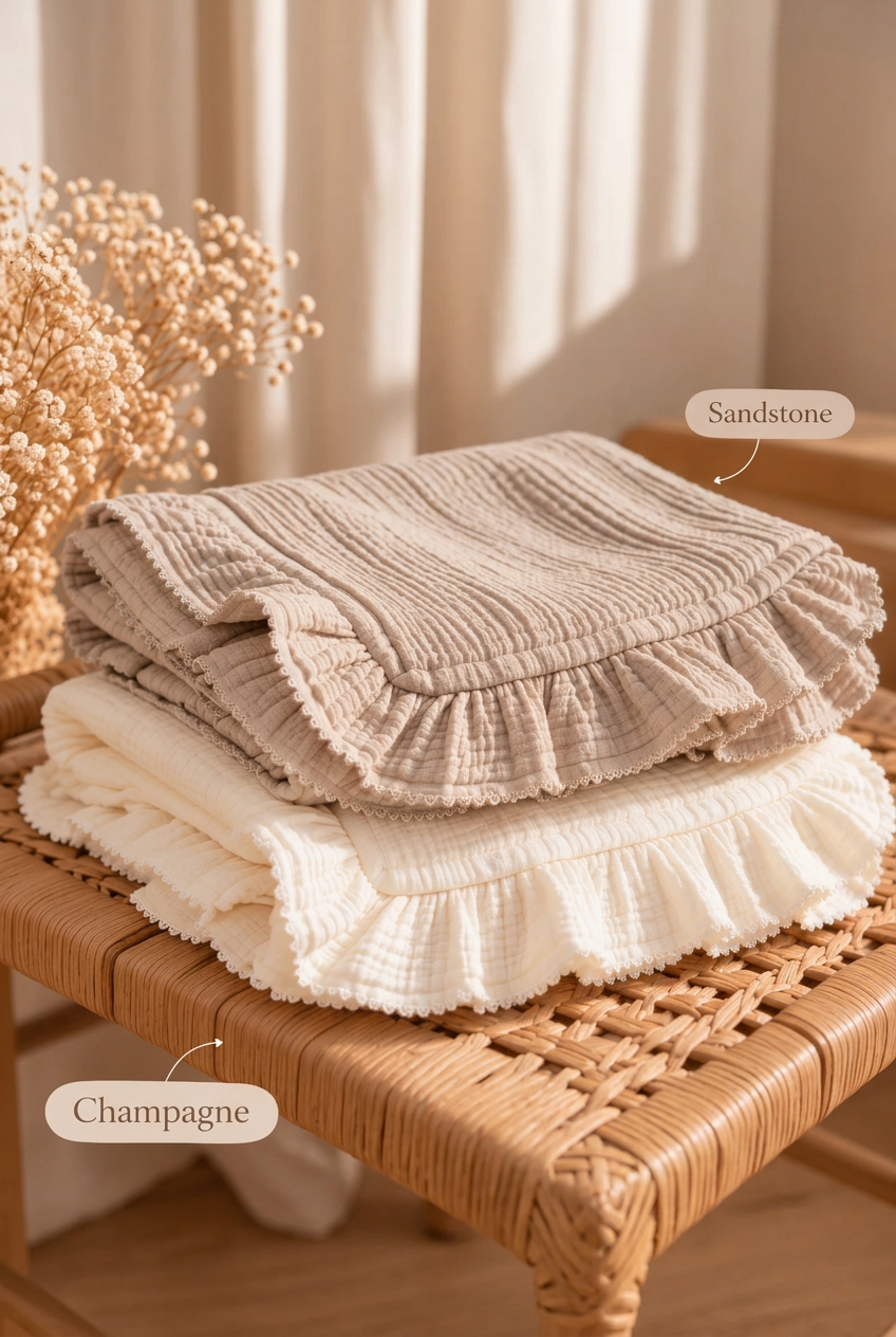 Grote XL Hydrofiele doek/ deken met naam optioneel | Luxe 4 laags | Ruffle Champagne