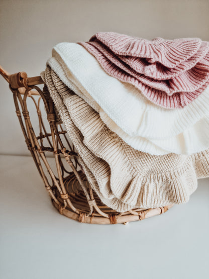 Ruffle Blanket | Knitted organic | Ecru