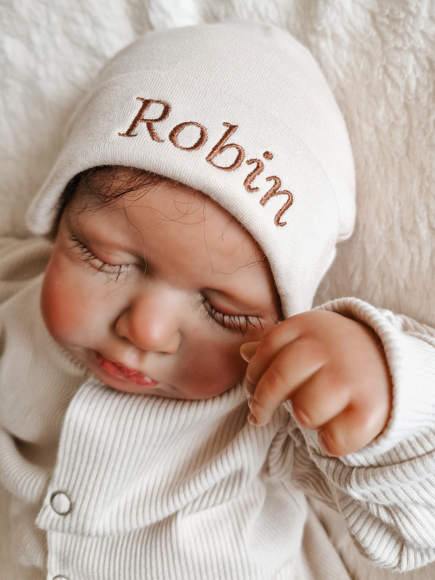 Baby hat with name | Beige