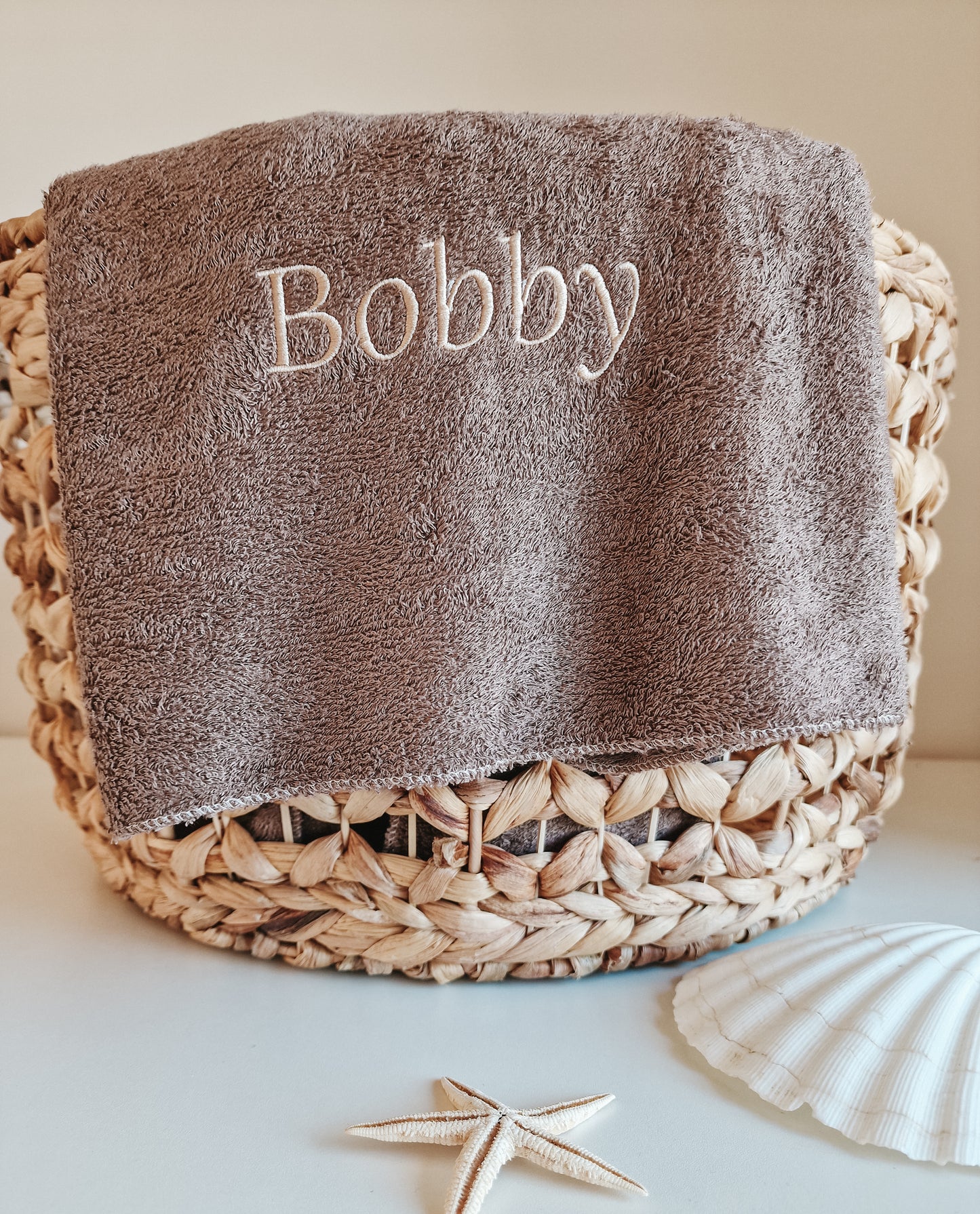 Handdoek luxe bamboe met naam | Earth brown