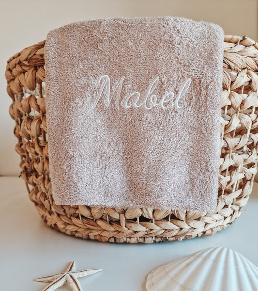 Handdoek bamboe luxe met naam | Naturel Pink